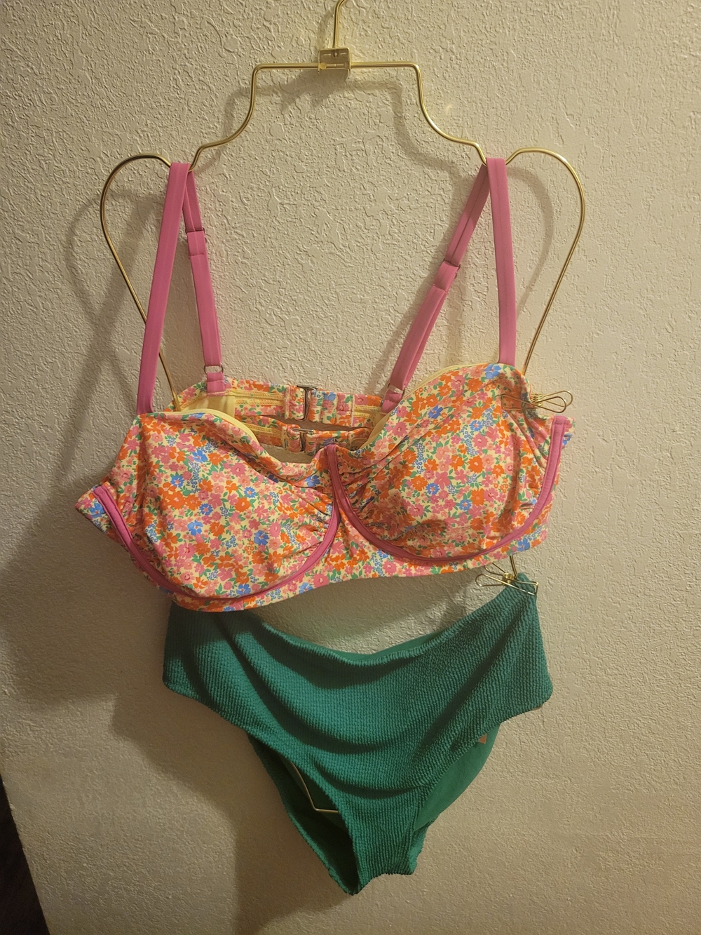 Target Pink Floral Underwire Bikini Top with Green Ribbed Bottoms
